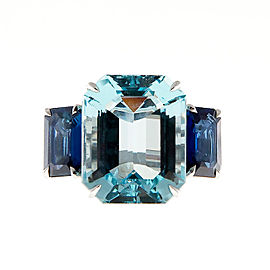 Platinum with 13.60ct Aqua and 3.50ct Sapphire Ring Size 6.5