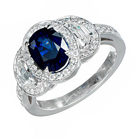 Vintage Estate Platinum 1.89ct Blue Sapphire and Diamond Triple Halo Ring Size 6