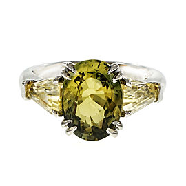 Platinum with Natural Green Yellow Sapphire Ring Size 6.75