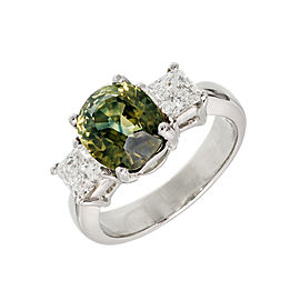 Platinum 3.05ct Yellow Green Sapphire & Diamond Engagement Ring Size 5.5