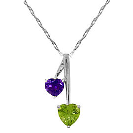 1.4 CTW Silver Hearts Necklace Natural Amethyst Peridot