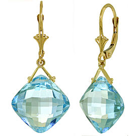 17.5 CTW 14K Solid Gold Leverback Earrings Checkerboard Cut Blue Topaz