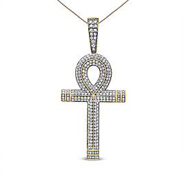 10K Yellow Gold 1 7/8 Cttw Round Diamond Ankh Cross Pendant Necklace for Men (H-I Color, SI1-SI2 Clarity) - NO CHAIN INCLUDED