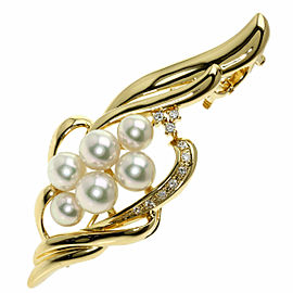 TASAKI 18k Yellow Gold Akoya Pearl Diamond Brooch LXGQJ-1205