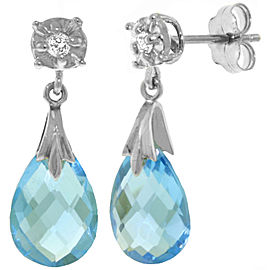 6.06 CTW 14K Solid White Gold Stud Earrings Diamond Blue Topaz