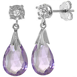 6.06 CTW 14K Solid White Gold Stud Earrings Diamond Amethyst