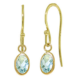 1 CTW 14K Solid Gold Fish Hook Earrings Aquamarine