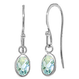 1 CTW 14K Solid White Gold Fish Hook Earrings Aquamarine