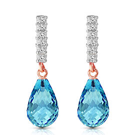 14K Solid Rose Gold Earrings with Diamonds & Blue Topaz