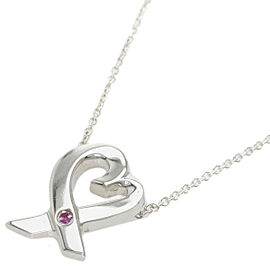 TIFFANY & Co 925 Silver Loving Heart 1P Pink Sapphire Necklace QJLXG-1468