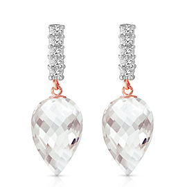 14K Solid Rose Gold Earrings with Diamonds & Rose Topaz