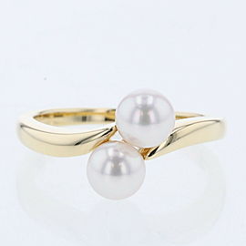 MIKIMOTO 18k Yellow Gold 2P Pearl Ring LXGBKT-804