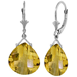 17 CTW 14K Solid White Gold Leverback Earrings Checkerboard Cut Citrine