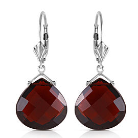 17 CTW 14K Solid White Gold Leverback Earrings Checkerboard Cut Garnet