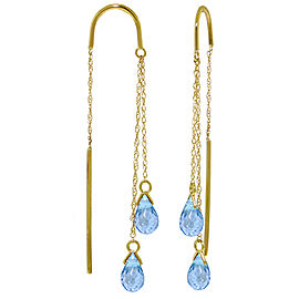 2.5 CTW 14K Solid Gold Threaded Dangles Earrings Blue Topaz