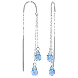 2.5 CTW 14K Solid White Gold Threaded Dangles Earrings Blue Topaz