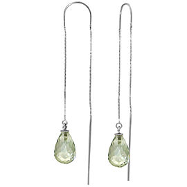 4.5 CTW 14K Solid White Gold Threaded Dangle Earrings Green Amethyst