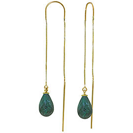 6.6 CTW 14K Solid Gold Threaded Dangles Earrings Emerald