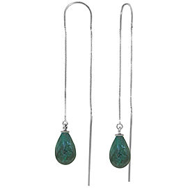 6.6 CTW 14K Solid White Gold Threaded Dangles Earrings Emerald