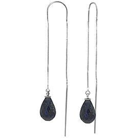 6.6 CTW 14K Solid White Gold Threaded Dangles Earrings Sapphire