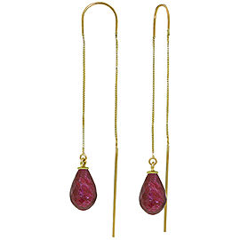 6.6 CTW 14K Solid Gold Threaded Dangles Earrings Ruby