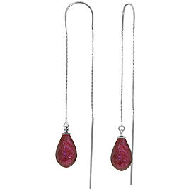 6.6 CTW 14K Solid White Gold Threaded Dangles Earrings Ruby