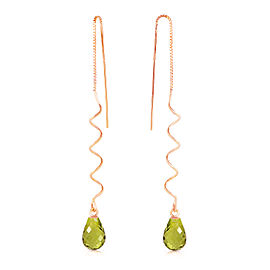 14K Solid Rose Gold Threaded Dangles Earrings with Peridot