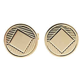 Vintage 3/4 Inch 14k Yellow Gold Textured Smooth Round Clip Back Cuff Links