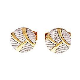 Platinum and 18k Yellow Gold Round Button Style Cuff Links