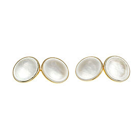 Estate 1940 Round White Mother Of Pearl Cuff Links 14k Yellow Gold