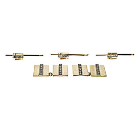 14k Yellow Gold Diamond Vintage Geometric Cuff Link Shirt Stud Set