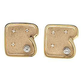 Estate Unique 1960s 14k Textured Yellow Gold Full/Single Cut Diamond Cuff Links