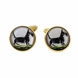 Vintage 1940 Scottie Dog Quartz Crystal Hand Painted Reversed Carved Cuff Links