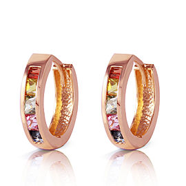 14K Solid Rose Gold Hoop Earrings with Multicolor Sapphires