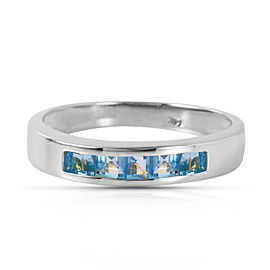 0.6 CTW 14K Solid White Gold Looking Glass Blue Topaz Ring