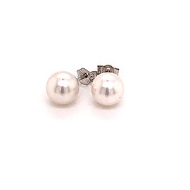 Akoya Pearl Stud Earrings 14k White Gold 6.48 mm Certified $499