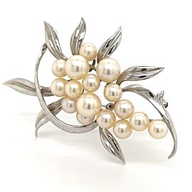 Mikimoto Estate Akoya Pearl Extra large Brooch Sterling Silver