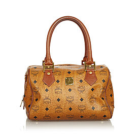 MCM Visetos Leather Boston Bag