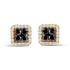 True Men's 10K Yellow Gold 5/8 Cttw White and Black Treated Diamond Composite with Halo Stud Earring (Black / I-J, I2-I3 Clarity)