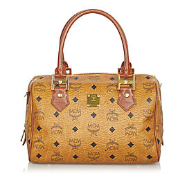 MCM Visetos Leather Boston Bag