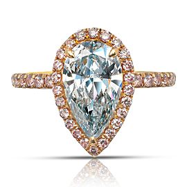 3 CARAT PEAR SHAPED FANCY BLUE DIAMOND ENGAGEMENT RING PINK HALO 18K ROSE GOLD GIA CERTIFIED 2 CT VVS1 FIGB BY MIKE NEKTA