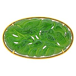 Carved Nephrite Jade Gold Brooch Pin