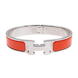 Hermes Silver-Tone Orange Click Rack Bangle Bracelet