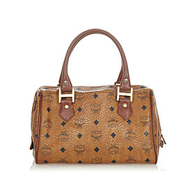 MCM Visetos Leather Boston Bag