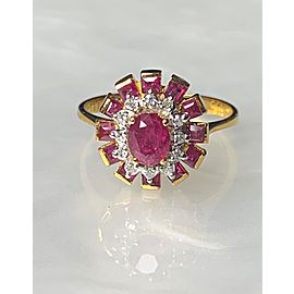 18K Yellow Gold Oval Cut Ruby Diamond Ring