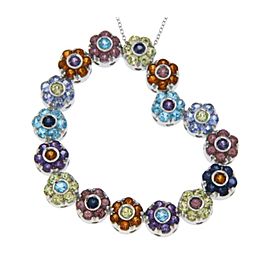 Pasquale Bruni 18K White Gold Multicolor Gemstones Flowers Heart Necklace