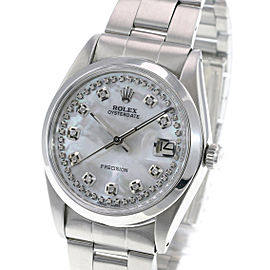 Rolex OysterDate Precision Stainless Steel White MOP Diamond Dial 34mm Watch