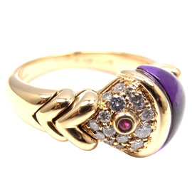 Bulgari 18K Yellow Gold Diamond Amethyst Naturalia Fish Ring