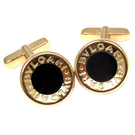 Bulgari 18K Yellow Gold Black Onyx Cufflinks