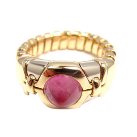 Bulgari 18K Yellow Gold Tubogas Pink Tourmaline Ring